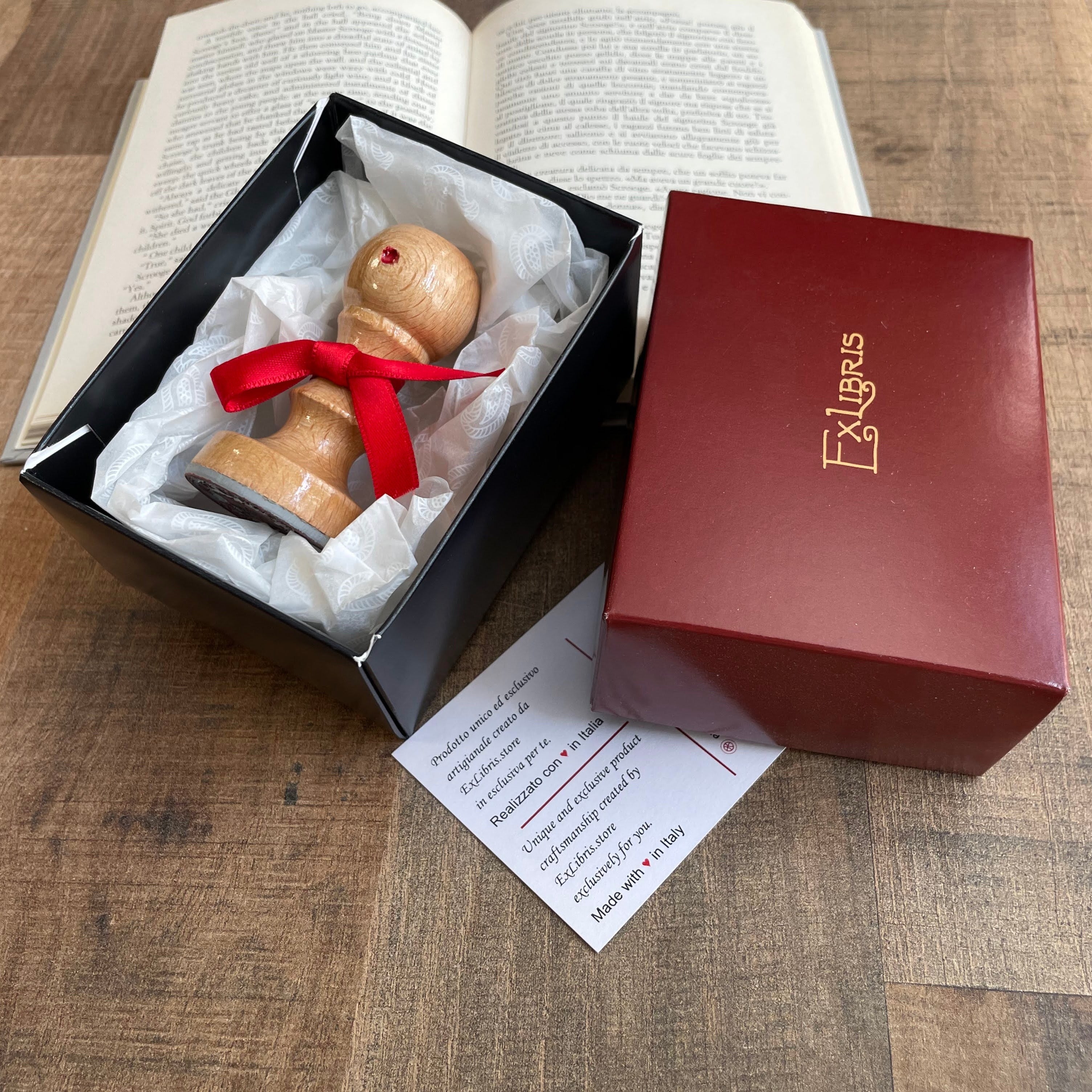 Timbro Ex Libris Quercia con Merlo - d. 40 mm