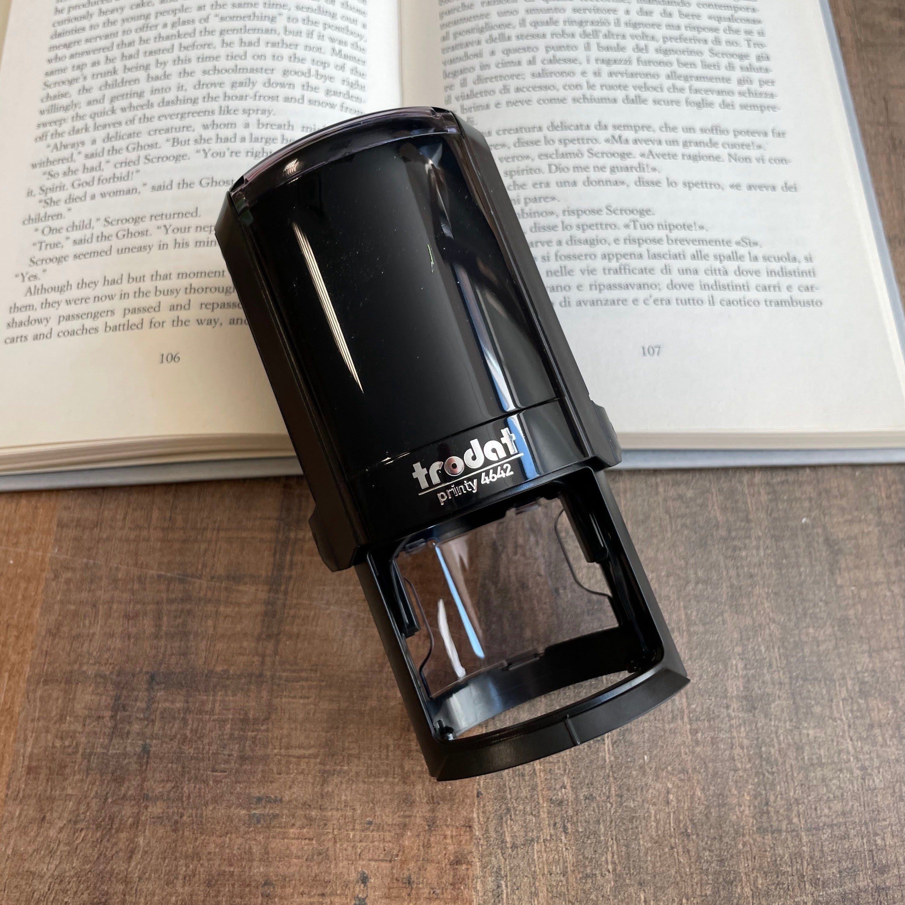 Timbro Ex Libris Quercia con Merlo - d. 40 mm