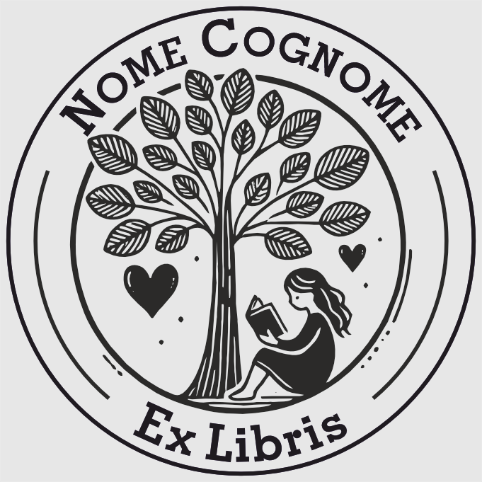 Stamp ex libris girl who reads - d. 40 mm