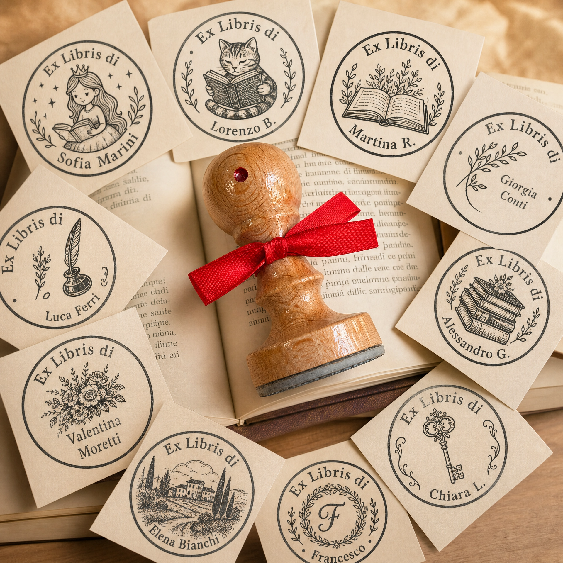 Timbro Ex Libris Personalizzato con AI — Crea il tuo disegno unico, Ø 40 mm