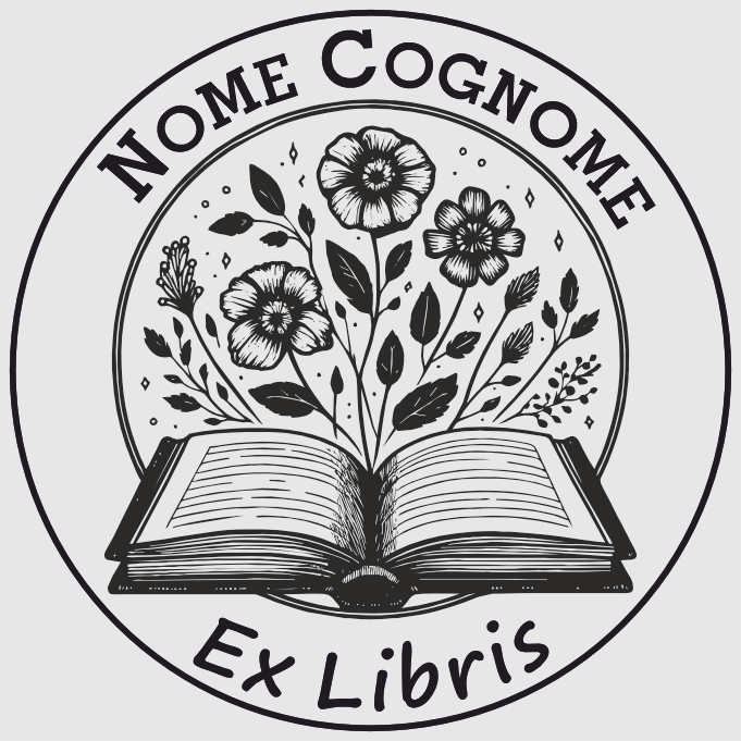 Timbro Ex Libris Mazzo di Fiori - d. 40 mm