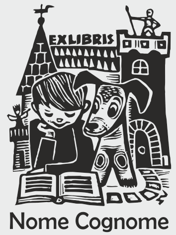 Timbro Ex Libris Bambino con Cane - 30x40 mm - timbriexlibris