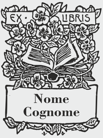 Timbro Ex Libris Fiori su Libro - 30x40 mm - timbriexlibris