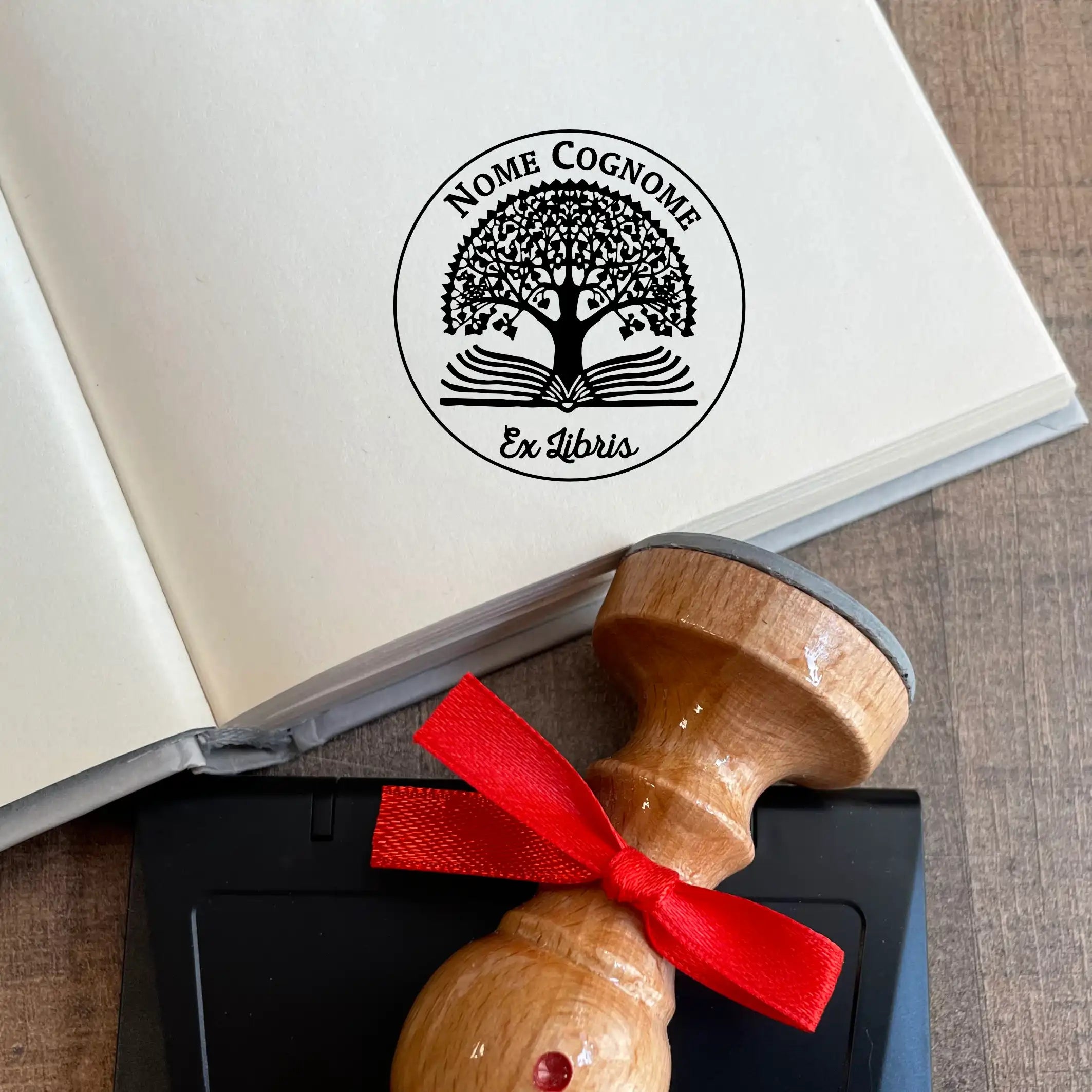 Stamp Ex libris tree on Book - d. 40 mm