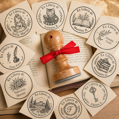 Timbro Ex Libris Personalizzato con AI — Crea il tuo disegno unico, Ø 40 mm