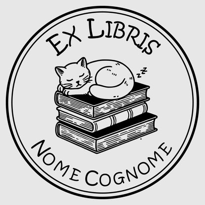 Ex Libris Stamp Cat on Book - d. 40 mm