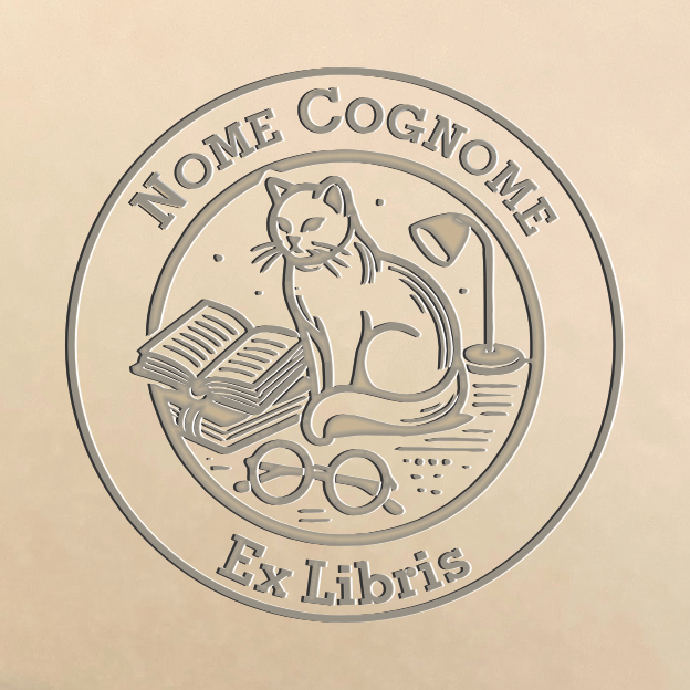 Trockenstempel ex Libris Katze mit Brille