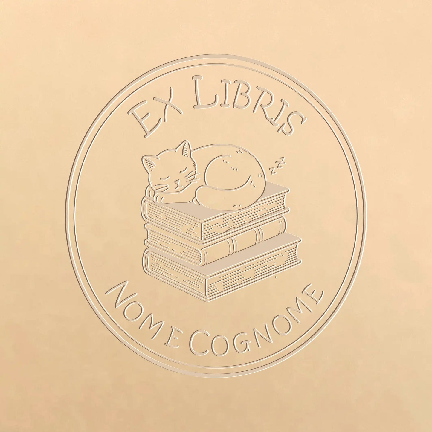 Trockenstempel ex Libris Cat auf einem Buch