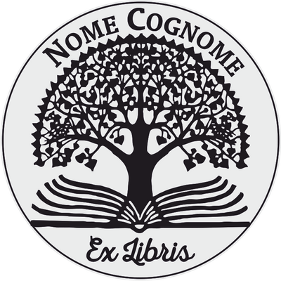 Timbro Ex Libris Albero su Libro - d. 40 mm - timbriexlibris