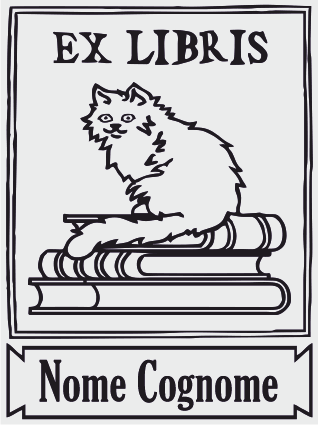 Timbro Ex Libris Gatto su Libro - 30x40 mm - timbriexlibris