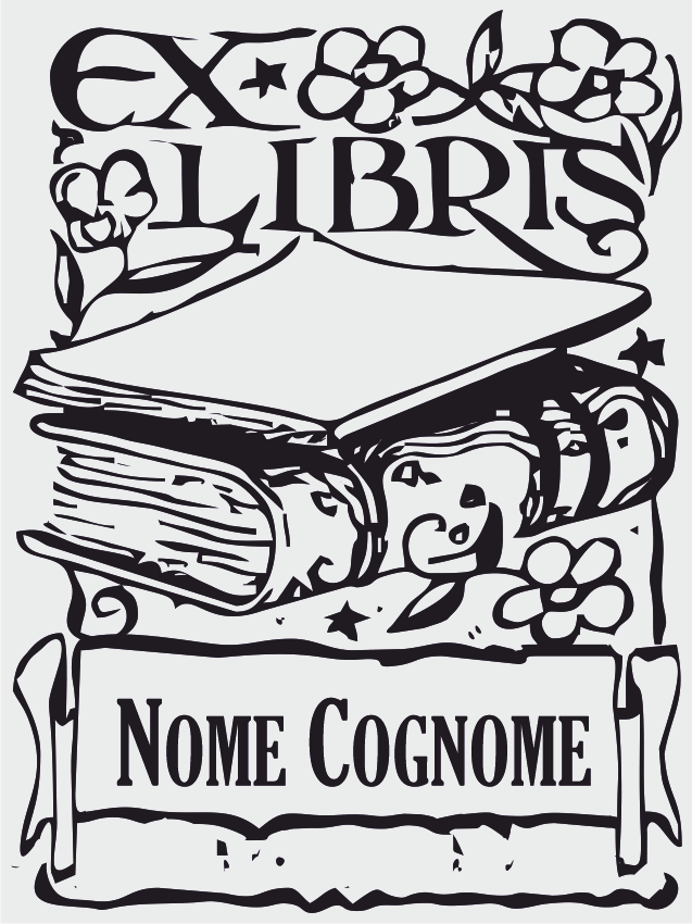 Timbro Ex Libris Libro con Fiori - 30x40 mm - timbriexlibris